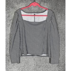 ABN Long Sleeve Square Neck Houndstooth Top Womens Size XXL Stretch Black White